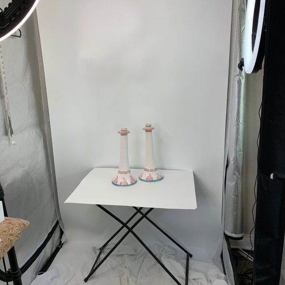 Vintage Pair Of Hand-Painted Ceramic Candlesticks Southwest 14" 7701 - Picture 3 of 15